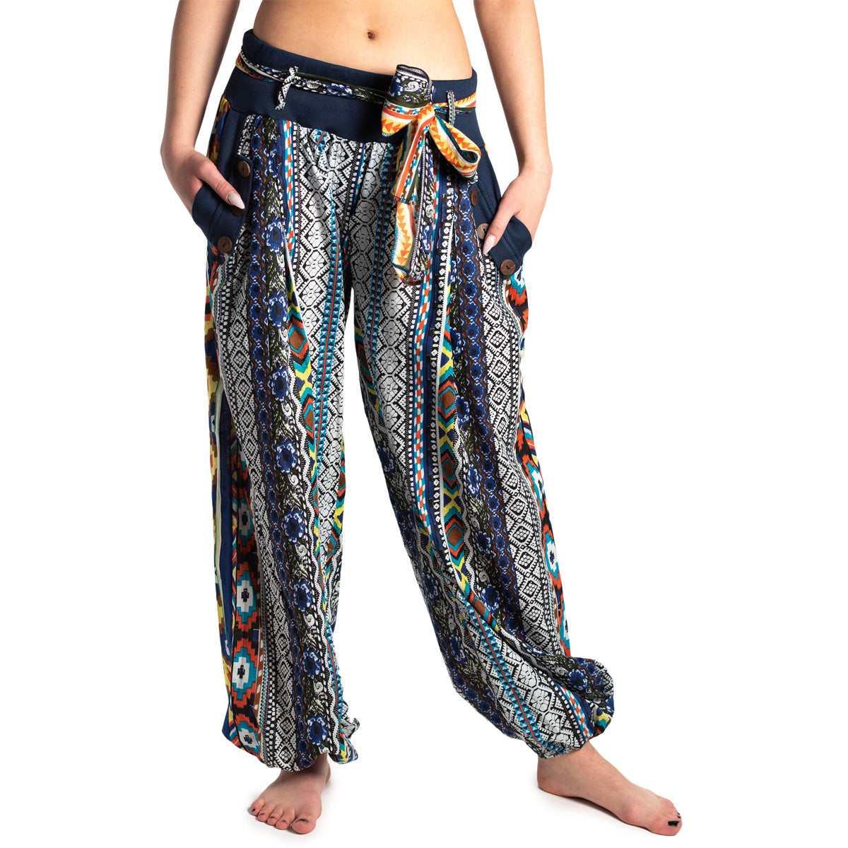 Harem pants with fabric belt blue –