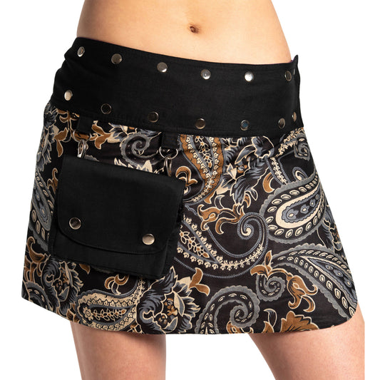 Wende-Minirock in Schwarz mit Paisley Muster von ufash