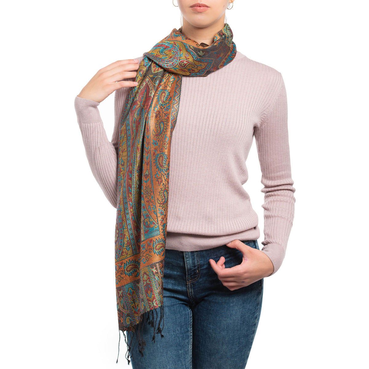 Pashmina Seidenschal in Blau und Braun von ufash