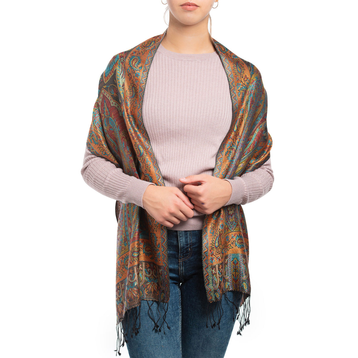 Pashmina Seidenschal in Blau und Braun von ufash